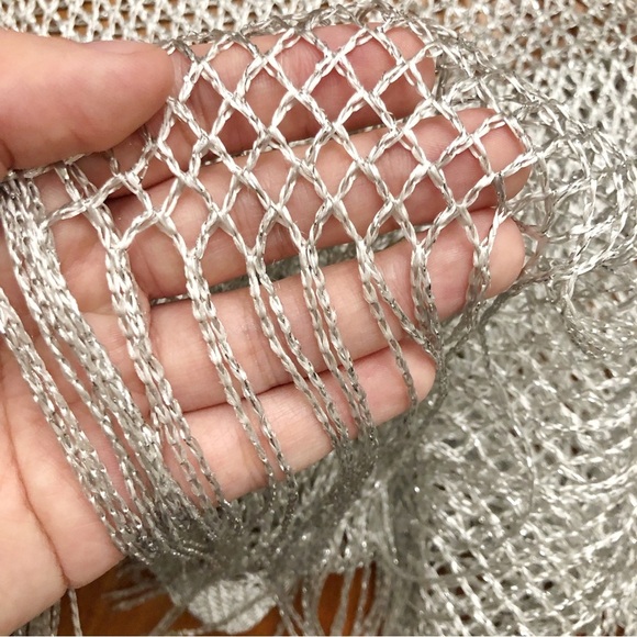 Vintage See Through Sexy Crochet Silver Tone Party Festival Beachwear Poncho. - Picture 4 of 5